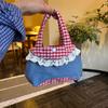 Bow Denim Plaid Handbag Korean Style Cute Coin Purse Portable Fresh Lace Handbag  Travel