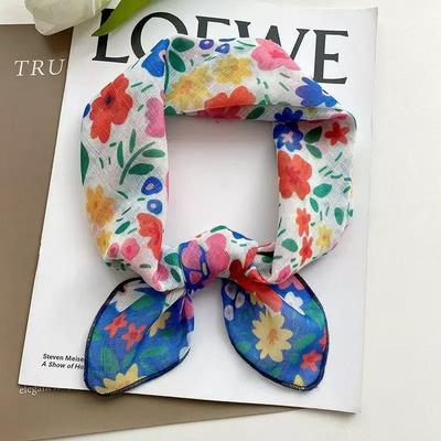 Sunscreen Headscarf Silk Scarf Female Design Cotton and Linen Small Square Scarf Sweet New Pastoral Floral Scarf Light and Breathable