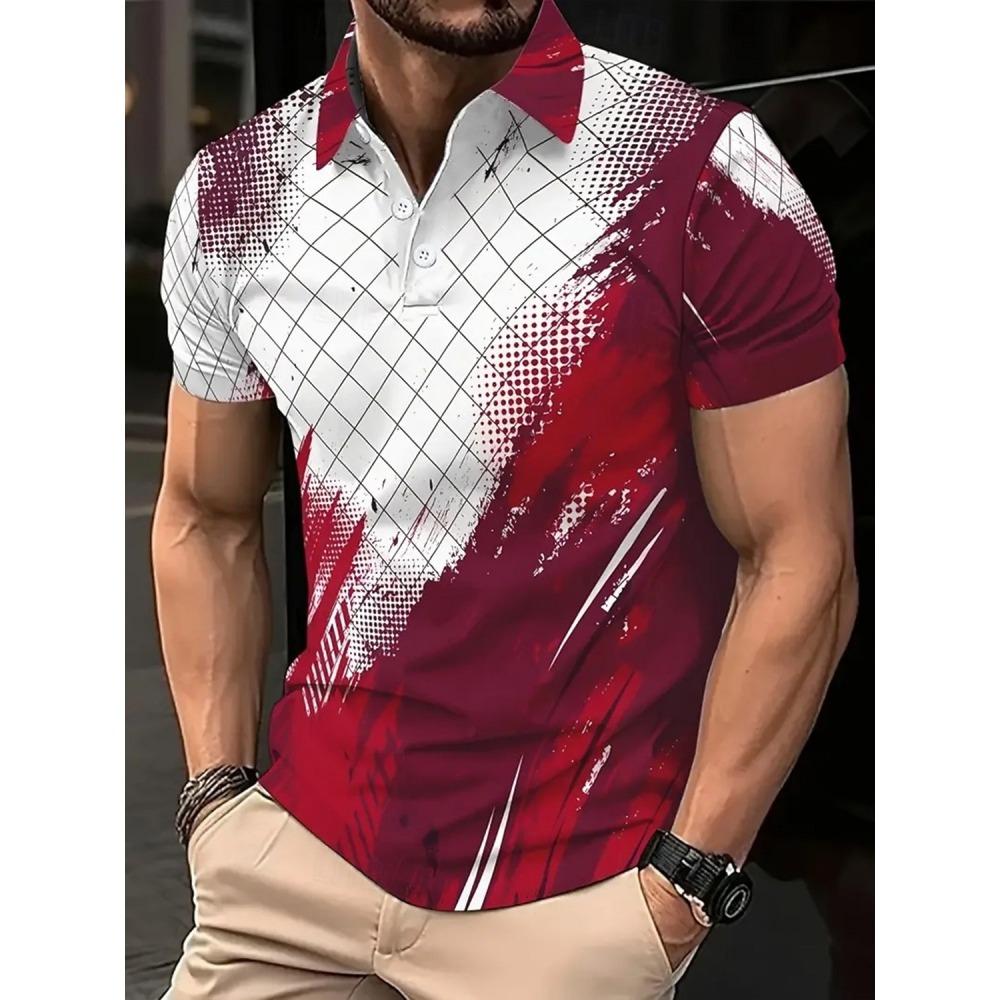 Men's Abstract Line Polo Short Sleeved Polo Shirt Collar Shirt