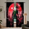 2Pcs Anime Samurai Curtain Cool Japanese Black And Red Art Curtain For Bedroom Asian Chinese Red Sun Curtain For College Dorm