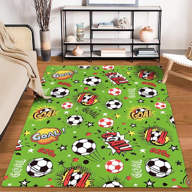 Soccer-Themed Cartoon Carpet with "Goal!" Text and Football Pattern Suitable for use as an anti-slip for living room bedroom sofas