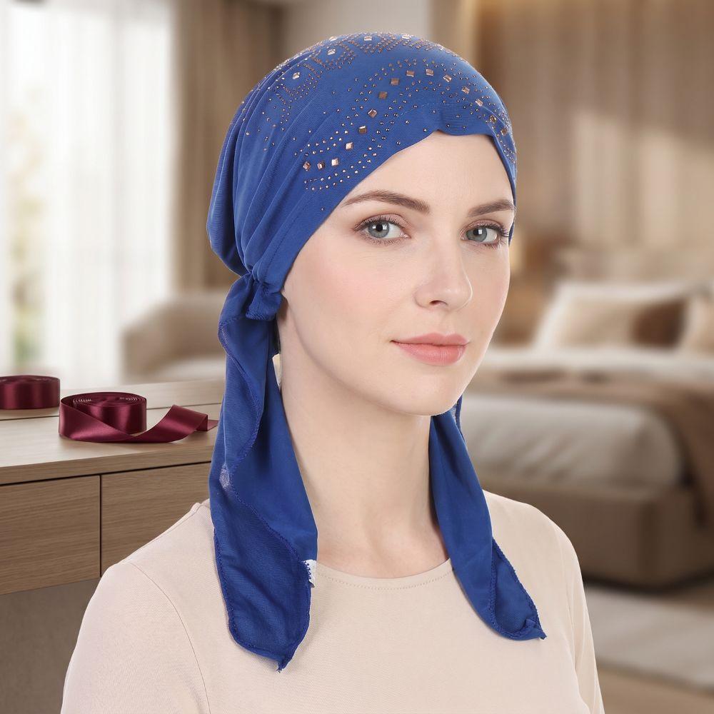 Solid Color Muslim Headscarf Hat Thin Summer Rhinestone Hijab Caps Ramadan