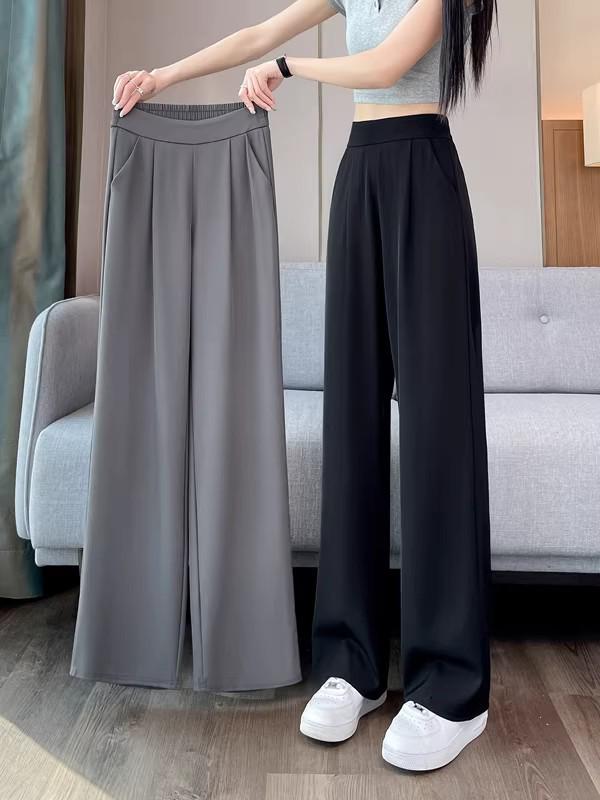 Women's 2026 High-End Grey Wide-Leg Pants - Spring/Summer Straight-Leg Design