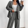 European & American Fashion Slim Fit Lapel Cardigan Suit & Pants Set for Women