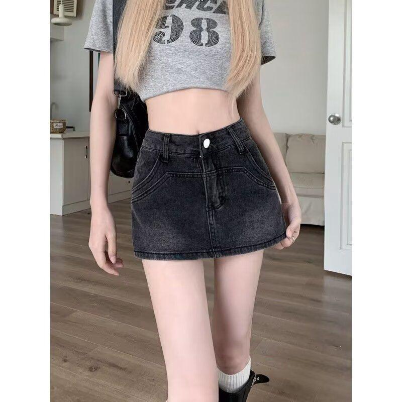 Retro Spicy Girl American High-Waist Denim Midi Skirt: Summer Slim Fit, Anti-Exposure, Bodycon A-Line Design for Women