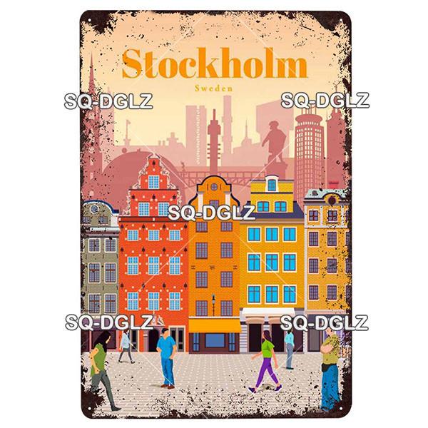 [SQ-DGLZ]Europa Stadt Metall Zeichen Vintage Plaque Platte Dekor Für Pub Bar Wand Dekor Zinn Zeichen Budapest/Moskau/Brügge Poster Geschenk