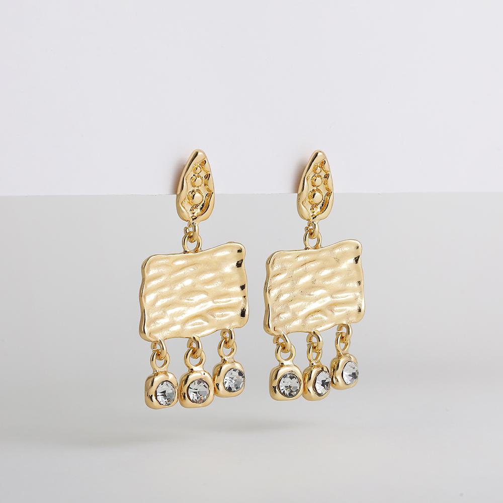 INS Hot Sale Gold Plated Metal Geometric Square Drop Earring Women Stainless Steel Irregular Rhinestone Pendant Punk Ear Jewelry