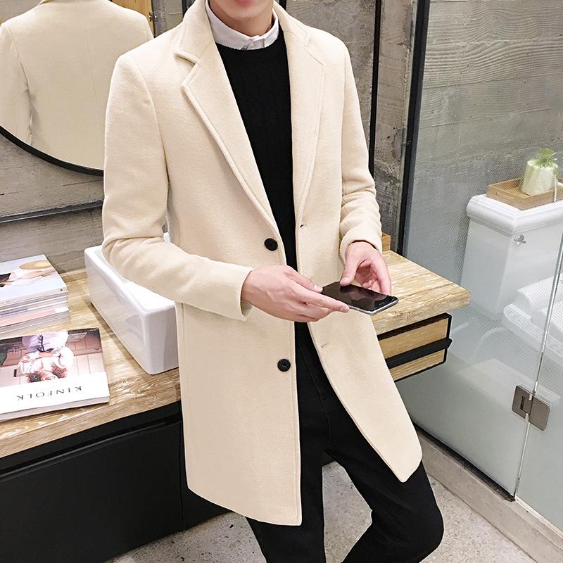 Men's Slim Fit Wool Trench Coat - Korean Style Mid-Length, Plus Size, Trendy British Design