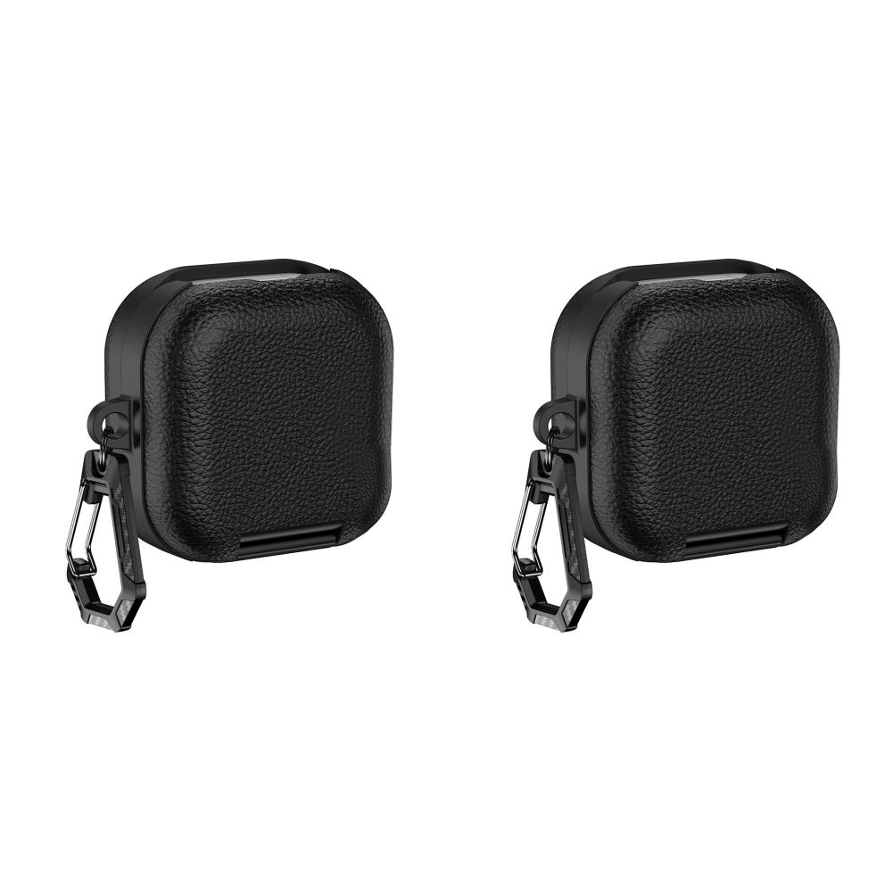2Pcs PU Leather Protective Case for Galaxy Buds4/4Pro Full Protection Skin Shell Shockproof Anti‑Drop Earbuds Cover W/ Carabiner