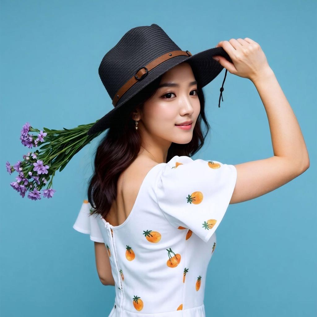 Paper Straw Sun Hat with Windproof Chin Cord Foldable Roll Brim Beach Vacation Hat For Women Daily Sun Blocking Headwear