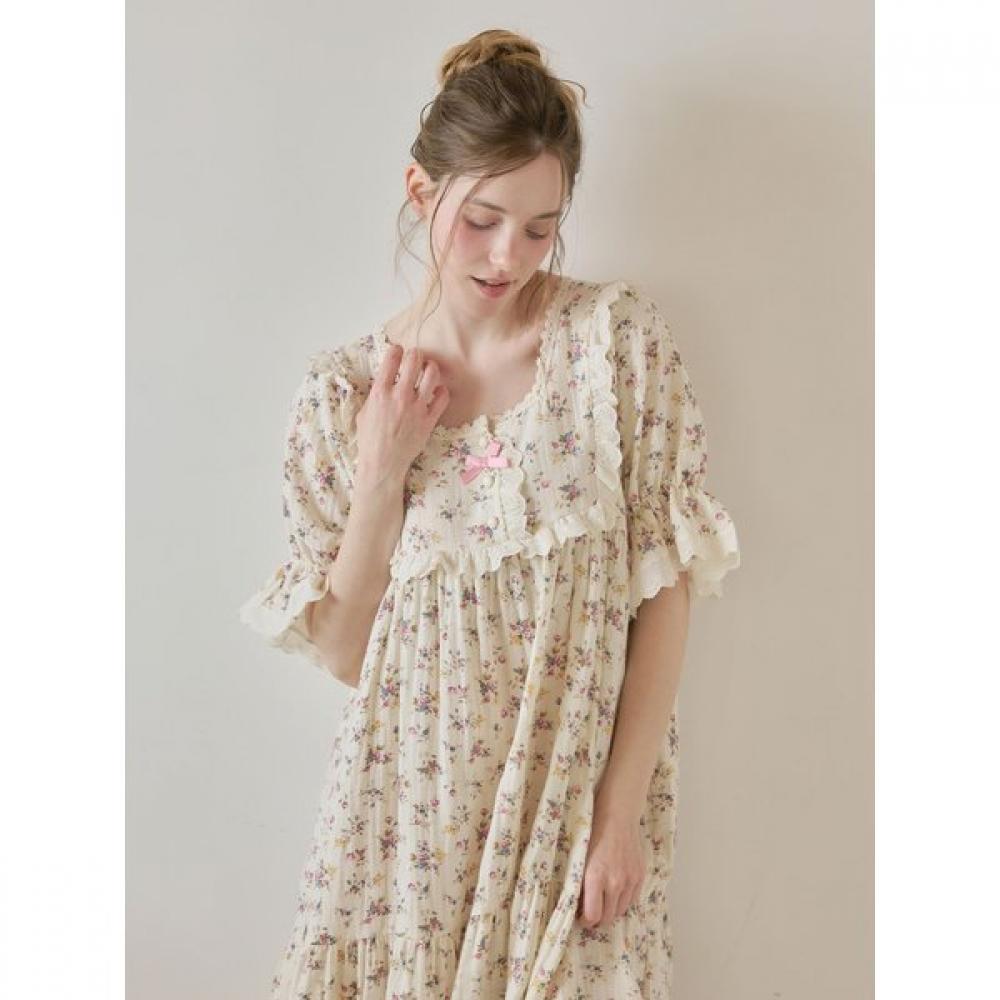 Lunaluz Women S Flora Cotton Short Sleeve Square Neck dreSS pajamaS