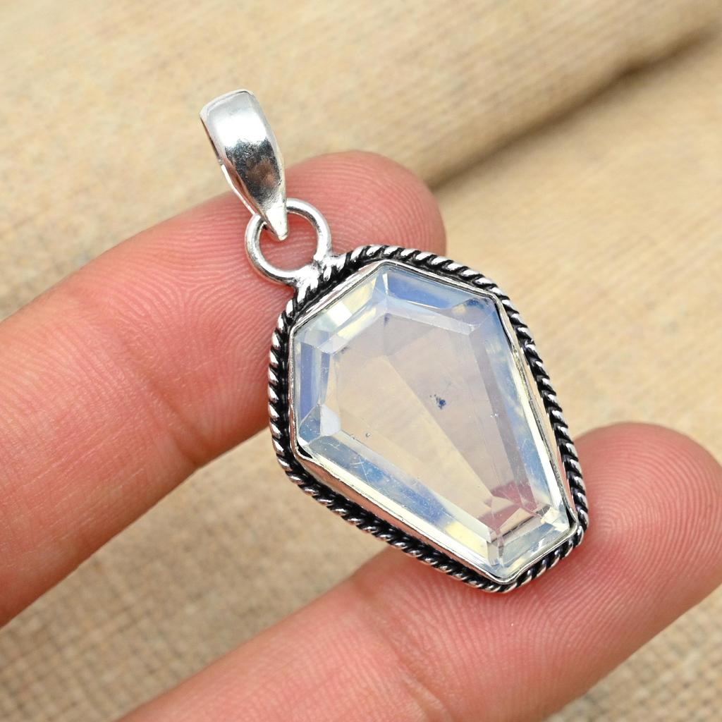 Bijuterii din argint 925 din piatră prețioasă de opal lăptos, cadou minunat cu pandantiv pentru ea