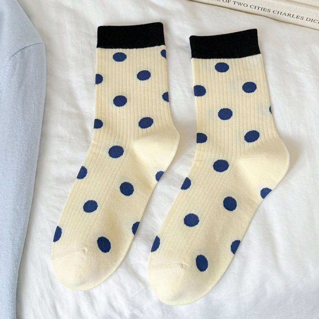 6 Pairs of Women'S Socks with Contrasting Colors, Polka Dots, in Candy Colors, Cute And Stylish, Mid-Calf Length, Korean Style