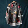 Women's Long Sleeve Shirt Button Vintage Floral Print Casual Hem Irregular Shirt Collar Top