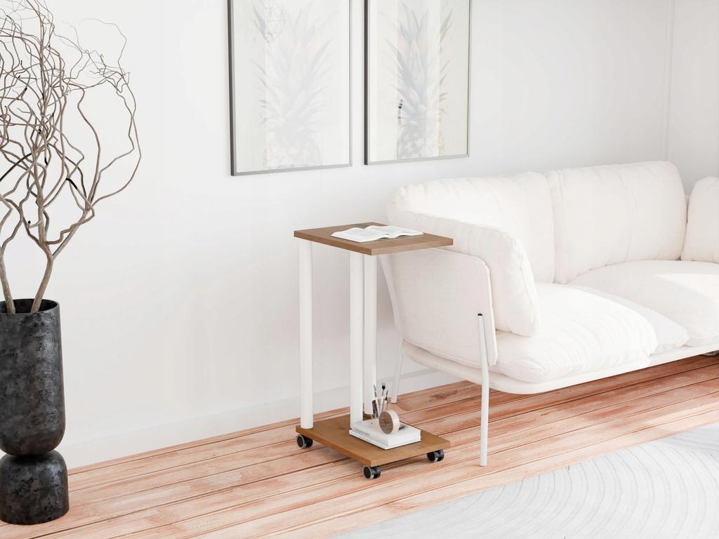Stolik Pomocniczy Na Kółkach - Mobilny Stolik Boczny Loft Do Salonu