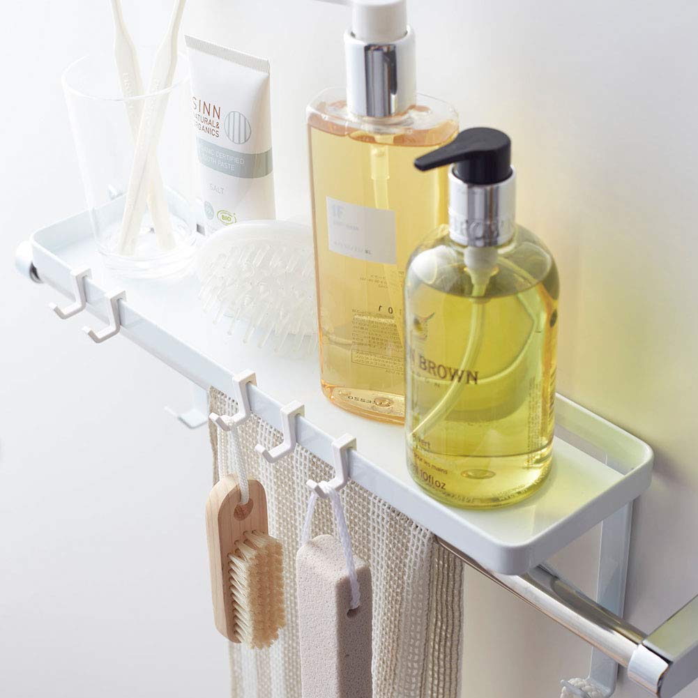 Yamazaki Tower Handtuchhalter, Weiß, ca.. B33 x T9 x H15cm, Badablage, Einfach in Handtuchstange einhängen, Inklusive Haken, 3291