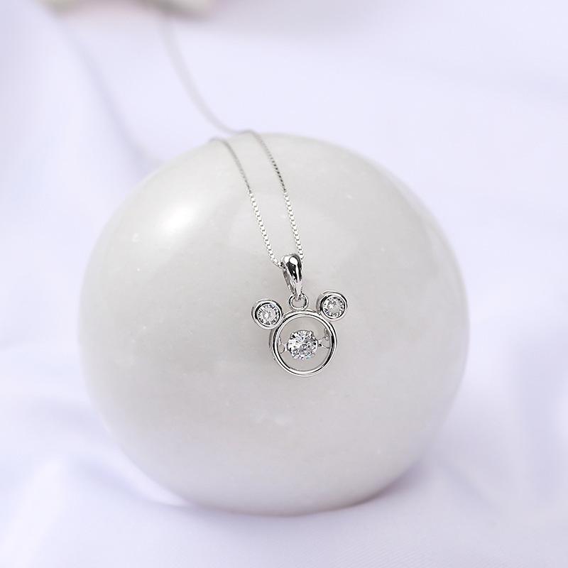Beixi S925 Sterling Silver Mickey Mouse Diamond Necklace - Cute, Fashionable, Lively Design for Women S925 Silver