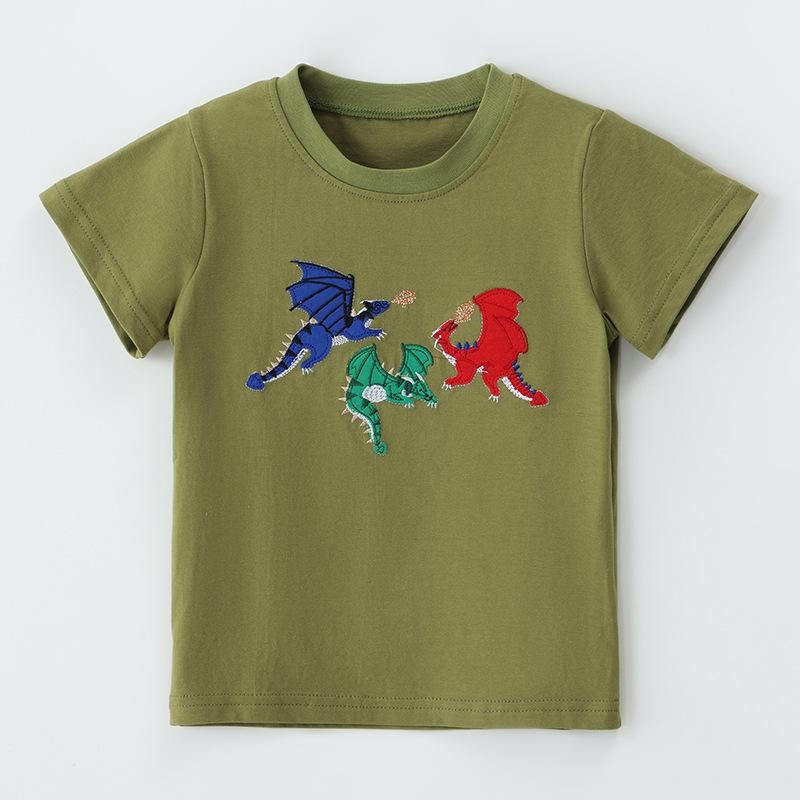 

New summer collection: boys’ short-sleeved T-shirts, children’s pullovers, dinosaur-embroidered round-neck sweatshirts for younger children 90cm(2-3Y) оливковый