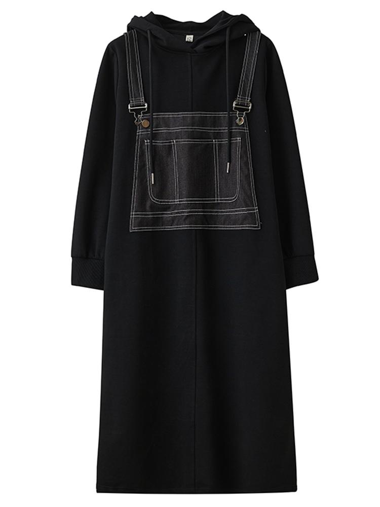 Xitao Loose Denim Patchwork Hooded Women Dress ZYY1030