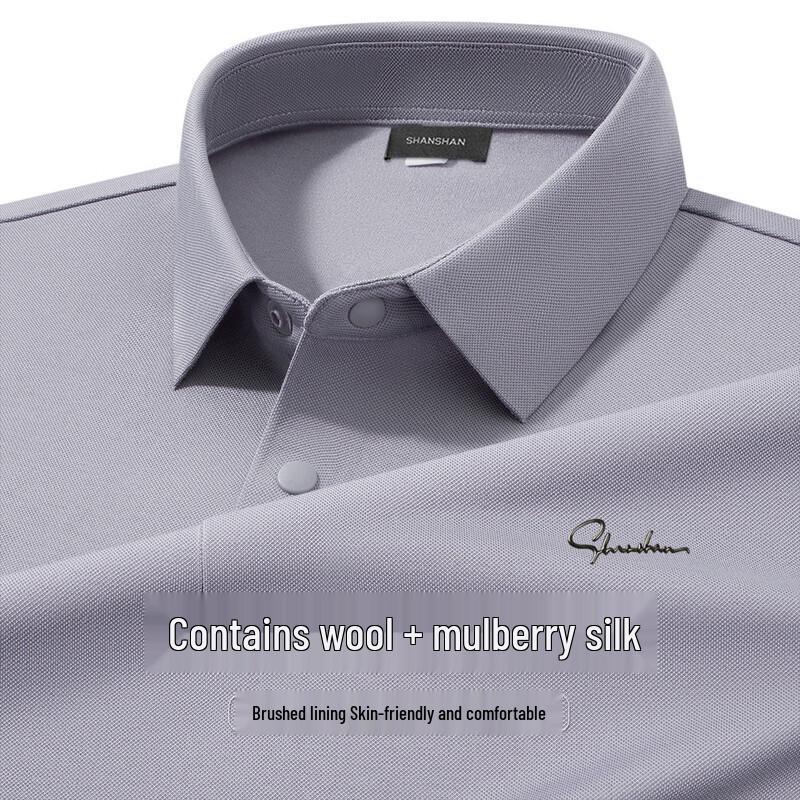 SHANSHAN Men s Wool & Silk Blend Brushed Long-Sleeve Polo T-Shirt XL
