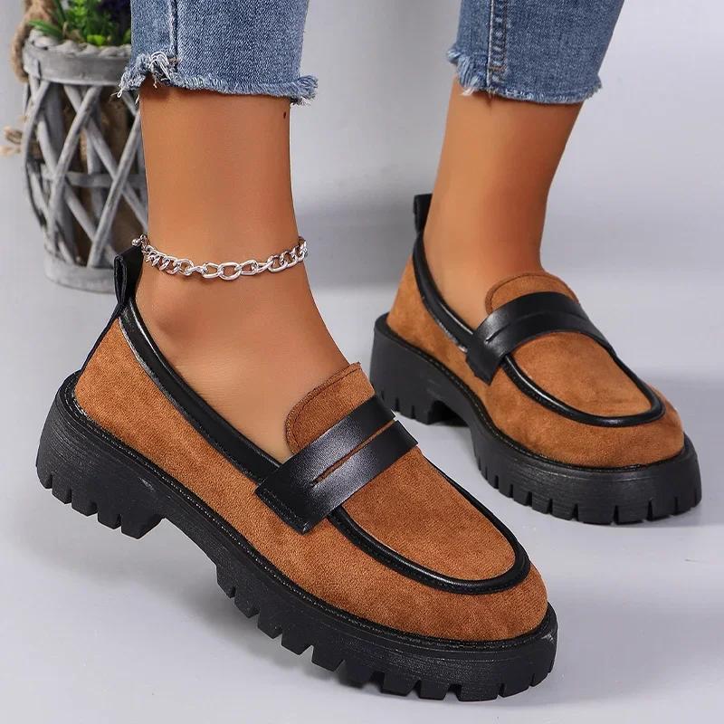 Trendy Leopard Print Loafers  Autumn New Designer Casual Suede Platform Anti Slip Women's Plus Size Versatile Single Shoe