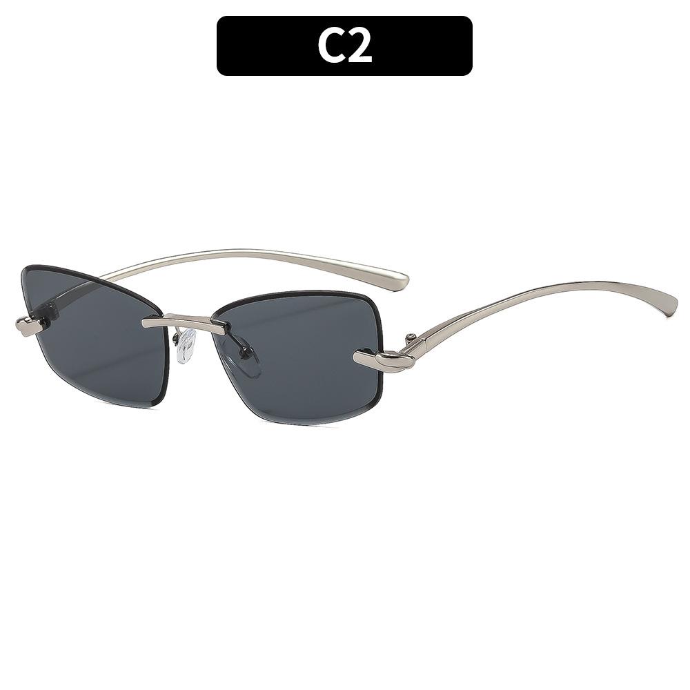 New metal trimmed frameless sunglasses, high-end trendy square fashion sunglasses, personalized versatile street shot glasses