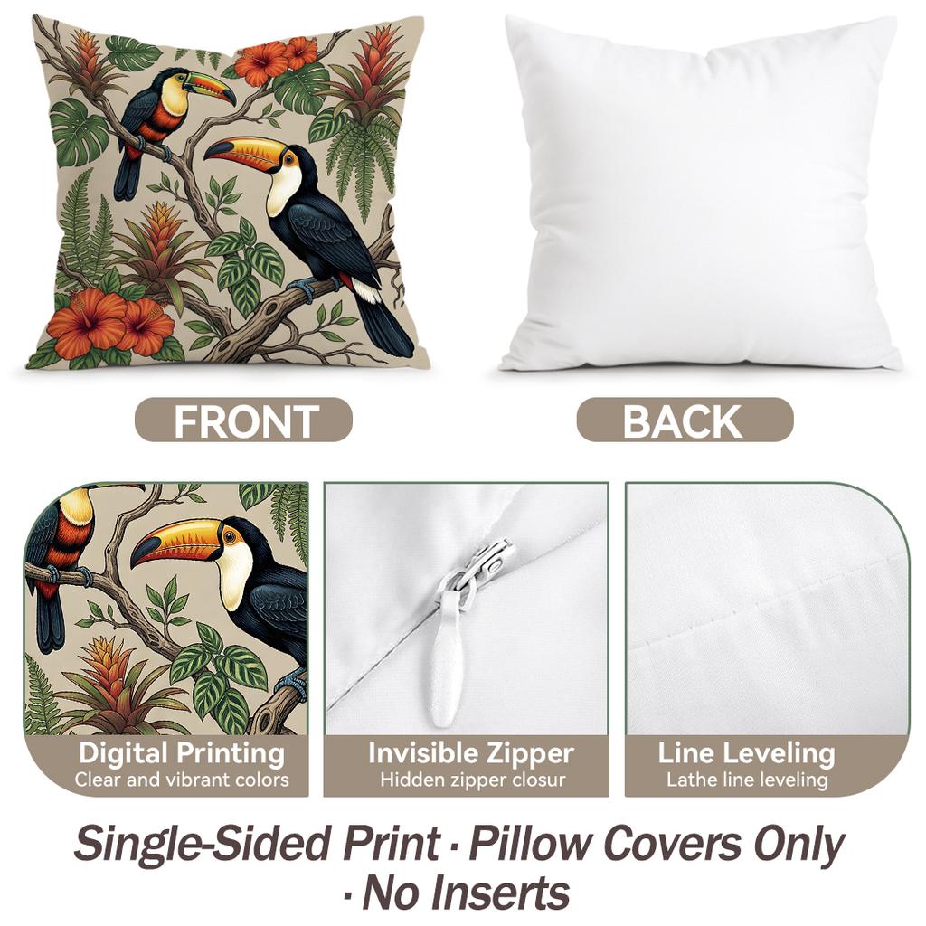 1/4pcs Toucan Flower Cushions Pillowcase Polyester Cushion Cover Throw Pillow Pillowcover Home Car Sofa Decor
