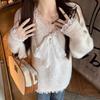 Navava Women Lovely Lace Ribbon Long Sleeve Knit Tee Nk2782