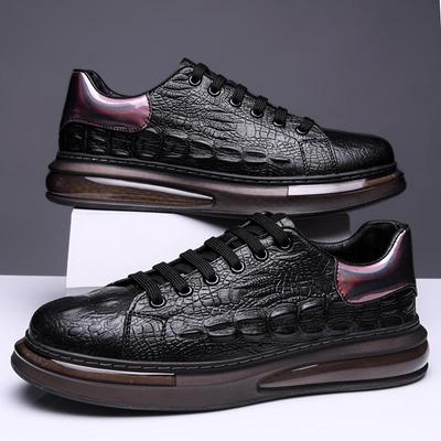 Fashion Spring Crocodile Pattern Thick Soled Men Sneakers Leather Casual Oxford Shoes Fashion Leather Low Top Lace-Up Brand Casual Shoes