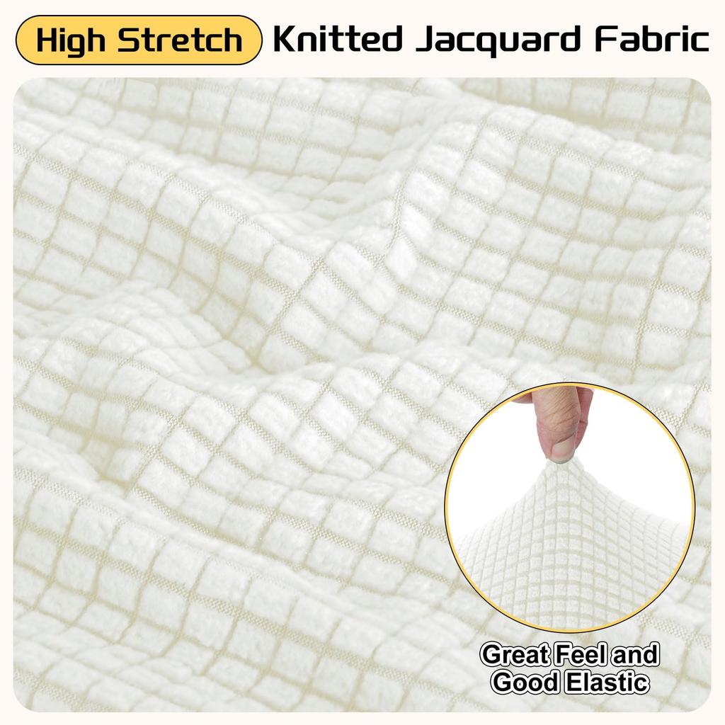 uxcell Square Jacquard Ottoman Slipcover with Elastic Stretch Footrest Stool Cover for Living Room Furniture Protector Medium Bottom, (White, Size)