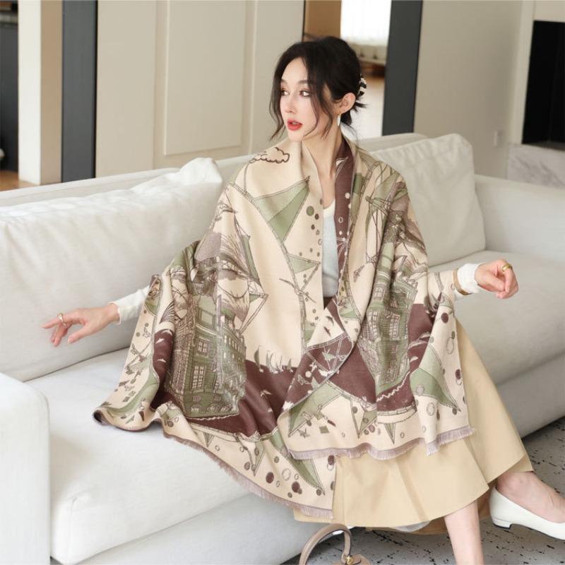 New Double-sided Imitation Cashmere Scarf Women's Autumn and Winter Five-pointed Star Jacquard Shawl Long Versatile Thickened Warm Scarf