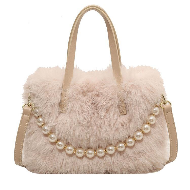 Furry Portable Small Bag Fashion Pearl Furry Small Square Bag Autumn And Winter Texture Women'S Messenger Bag