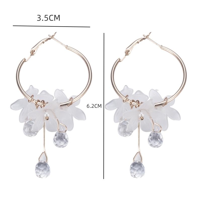New Korean Sweet Transparent Crystal Flower Drop Earrings for Women Temperament Long Tassel Earrings Female Elegant Jewelry Gift