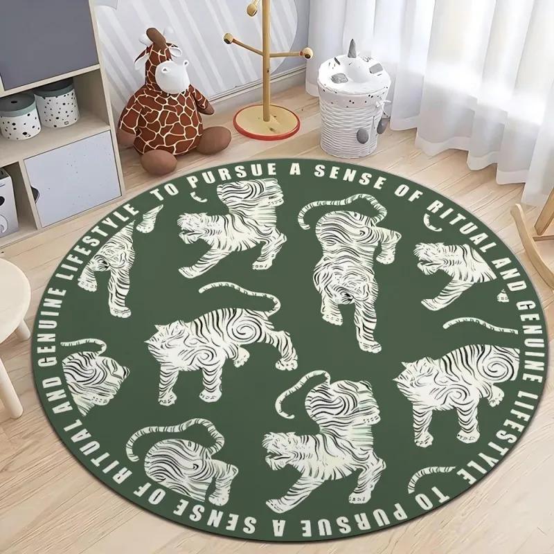 Retro Lions Print Round Area Rugs Anti-slip Carpets for Living Room Kitchen Bedroom Sofa Doormat Kids Floor Mat Gift Decor