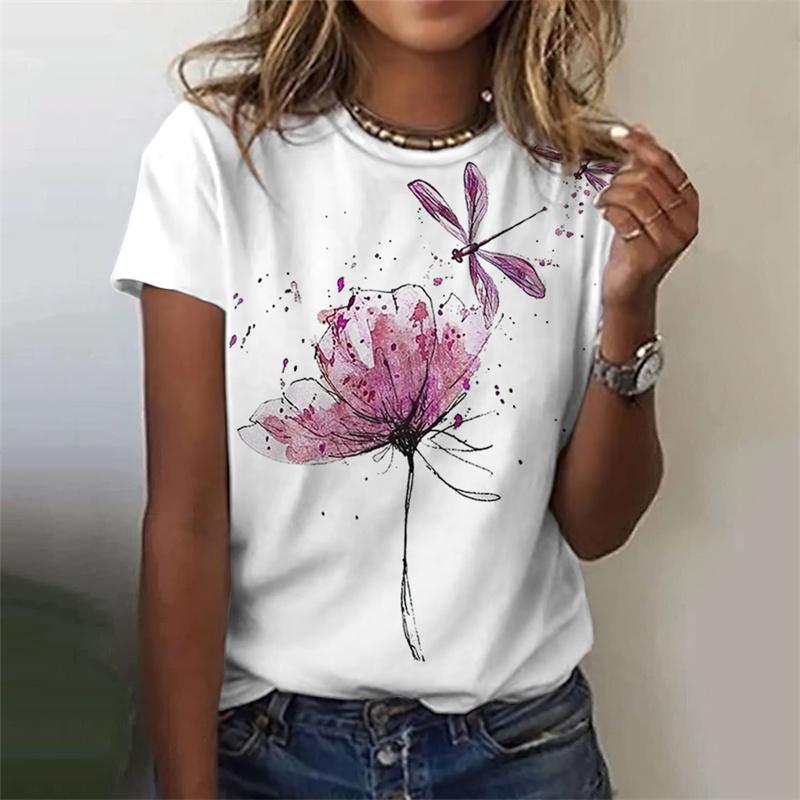 3D Printed Funny Dragonfly T-Shirt For Women Colorful Insects Graphic Tees Summer Casual O-Neck Tops Short Sleeve Loose T Shirts