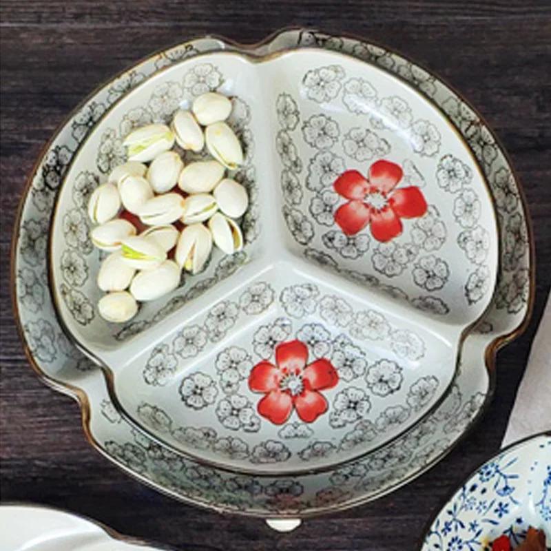 Japoński styl Talerz działowy, Ceramiczny domowy talerz do sałatek owocowych z wieloma kratkami, Talerz jadalny do szybkiej utraty wagi, 1 szt.