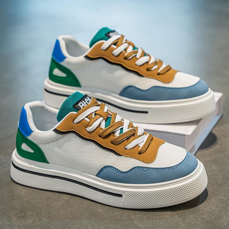 Men's Shoes New Summer Breathable Mesh White Shoes Thick Sole Heightening Sports and Leisure Shoes Men's Low-top Board Shoes