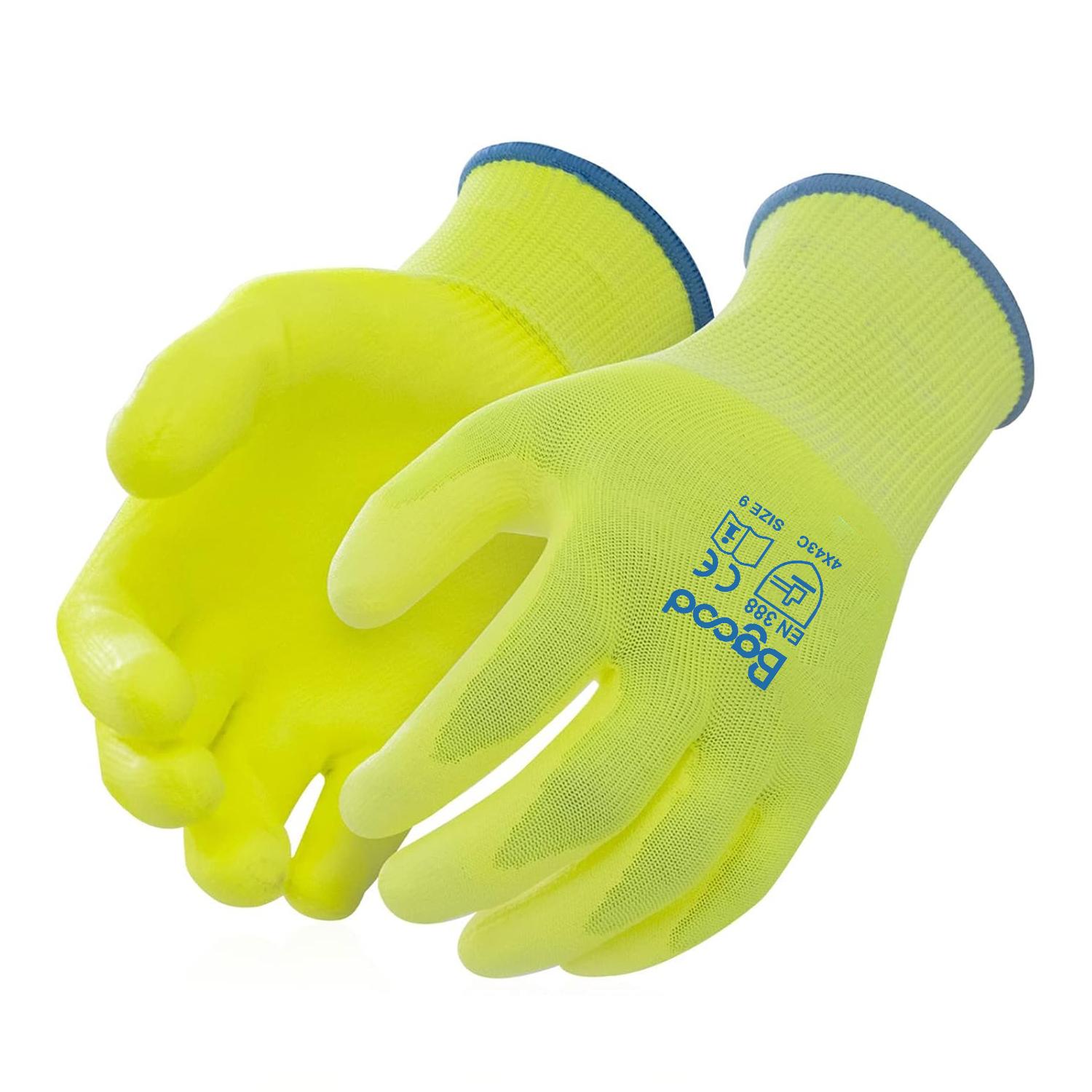 High Visibility 15-Gauge PU Work Gloves Level 5 Cut Resistant Breathable and Dexterous Anti-Cut Safety Gloves (fluorescent green,S) флуоресцентный зеленый