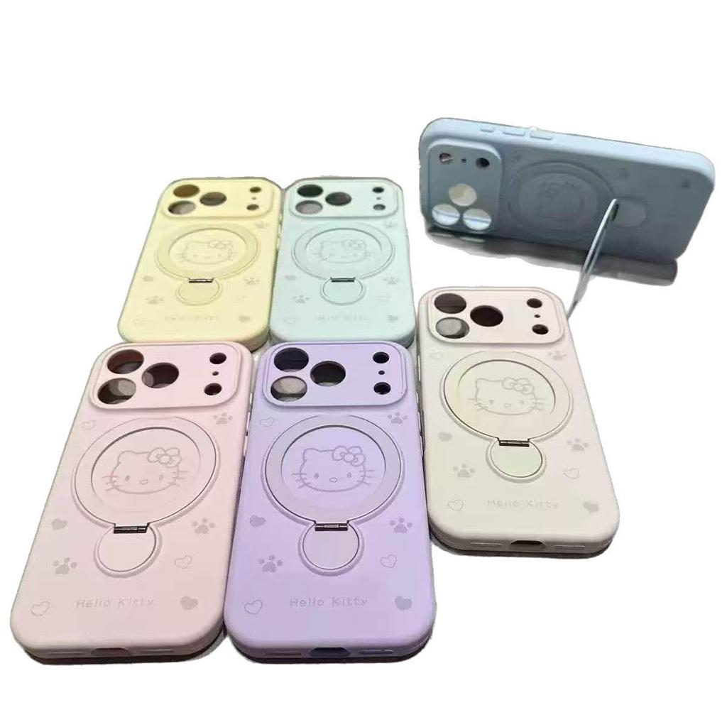 Magnetic Liquid Silicone Case for Apple 17 Pro - KT Cat Cartoon with Bracket Protective Cover