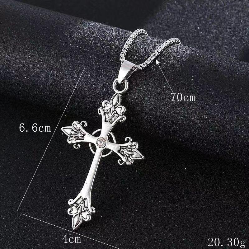 Retro Flower Pattern Cross Necklace: Unique Hip Hop Design