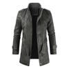Herbst und Winter Herren mittellanger lässiger modischer PU-Leder-Stehkragengürtel schlanke Jugend-Windjacke