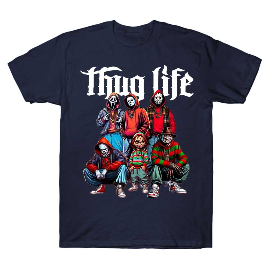 Thug Life T Shirts Horror Characters Killer Squad Urban Horror Movie T-shirt For Men Women 100% Cotton Short Sleeve Tops J2