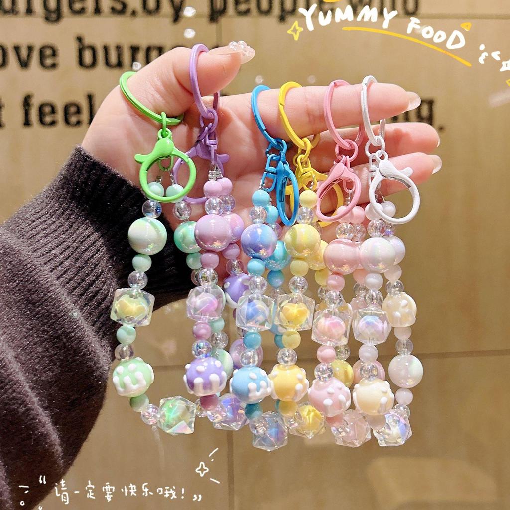 Creative Candy Color Beaded Keychain & Doll Pendant for DIY Phone Case Decoration