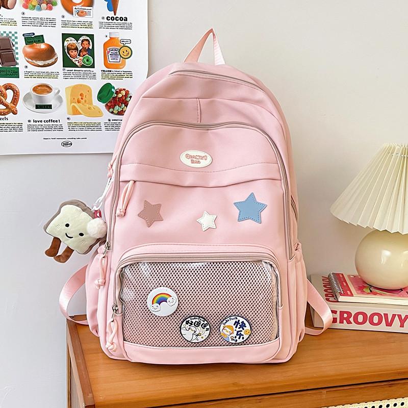Lightweight Stylish Transparent Backpack Water-resistant Japanese School Style розовый