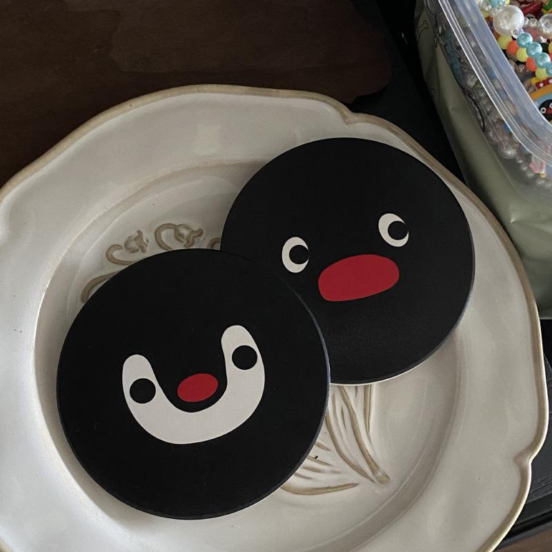 Niche Personalized Black Penguin Coaster, Creative Gift Absorbent Ceramic Coaster Coffee Coaster