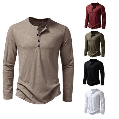 Men's Long Sleeve T-Shirt Bamboo Cotton Henry Neck Fashion Long Sleeve T-Shirt Men's