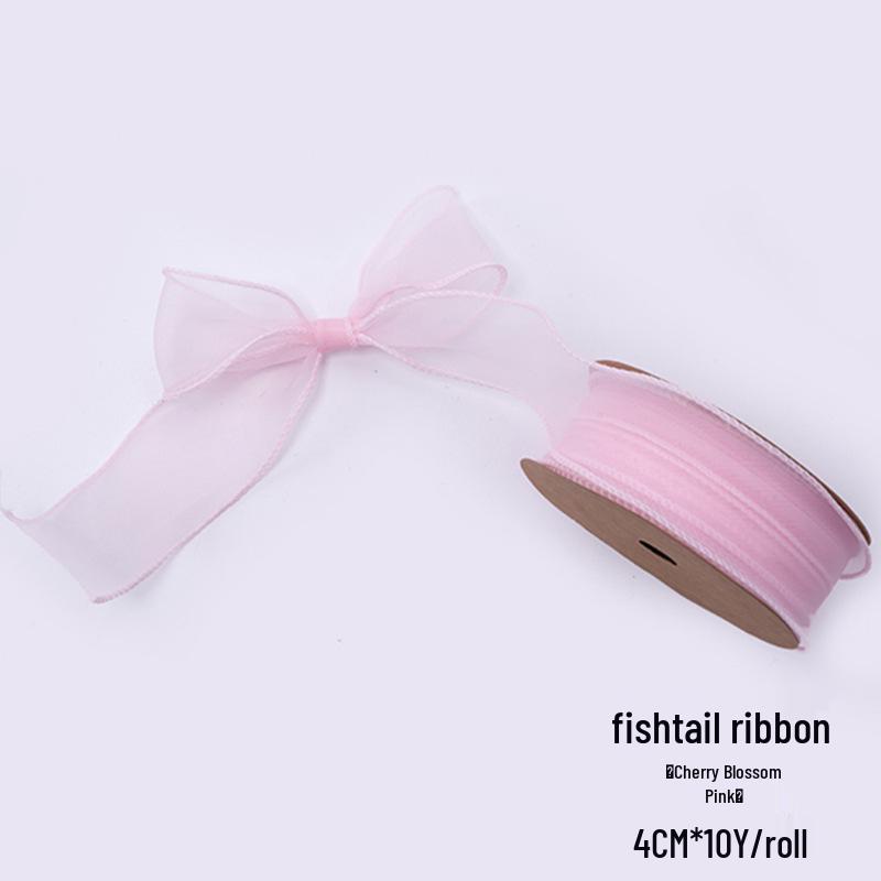 4cm Gold Edge Fishtail Yarn Ribbon for Floral Bouquets, Cake Decorations, Gift Bows, and DIY Projects.