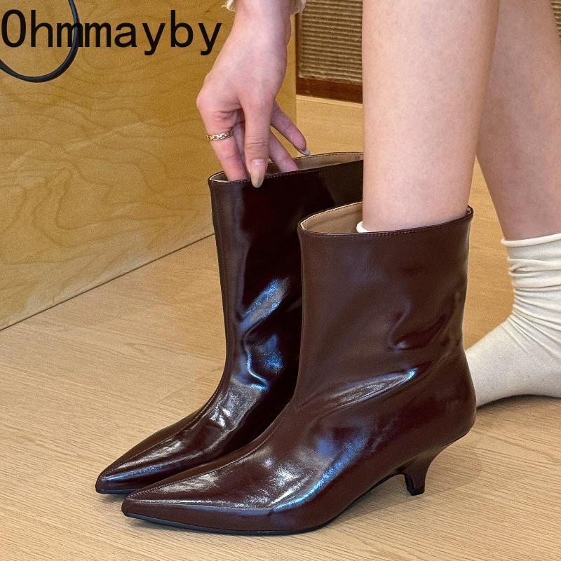 Autumn Winter Fashion Pointed Toe Women Ankle Boots Fashion Slip On Low Heels Shoes Street Style Banquet Party Short Botas Mujer
