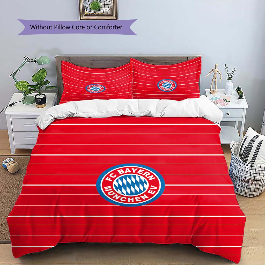Klub Piłkarski Bayern Monachium Wzór Pościel Kołdra Zestaw Dekoracja Domu Prezent (1 * poszwa na kołdrę + 2 * poszewki na poduszki bez rdzenia)