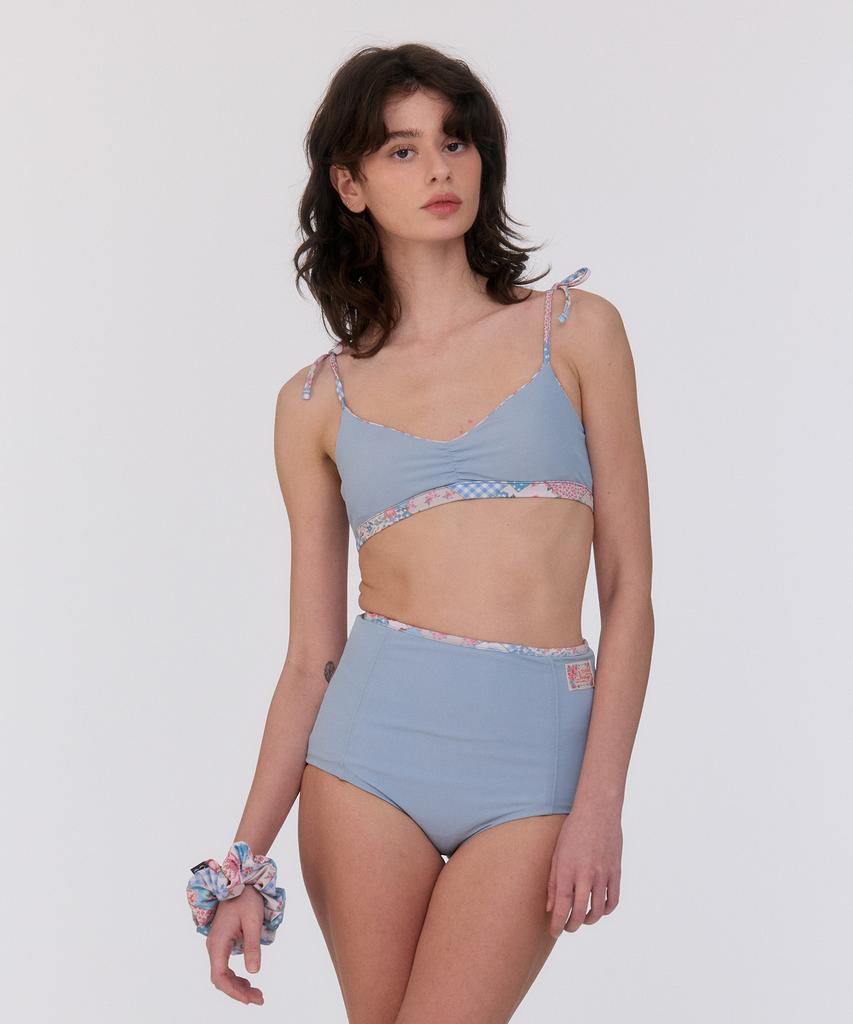 Lupeulupeu Shirred Reversible Bikini Top [Bohemian Patchwork Sky Blue]
